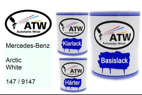Mercedes-Benz, Arctic White, 147 / 9147: 1L Lackdose + 1L Klarlack + 500ml Härter - Set, von ATW Autoteile West.